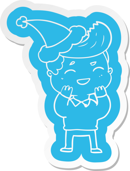 Bir insanın çizdiği Noel Baba şapkasıyla gülen bir adamın garip çizgi film çıkartması.