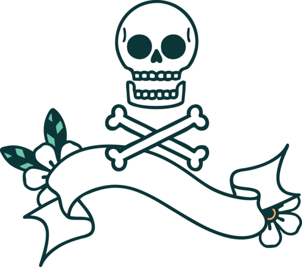 Bir insan tarafından çizilmiş çapraz kemikli geleneksel dövme.