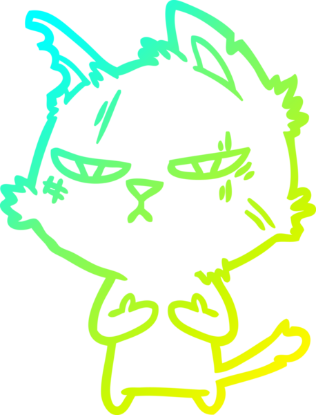 Bir insan tarafından çizilmiş sert bir çizgi film kedisinin soğuk gradyan çizimi