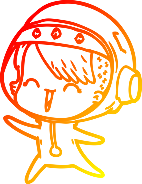 Bir insan tarafından çizilmiş mutlu bir uzay kızının sıcak çizgi çizimi