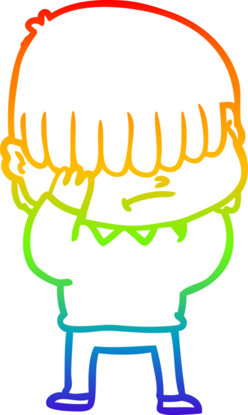 Bir insan tarafından çizilmiş dağınık saçlı bir çizgi film çocuğunun çizimi.