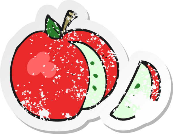 Bir insan tarafından çizilmiş elma karikatürünün gerilimli yapıştırması.