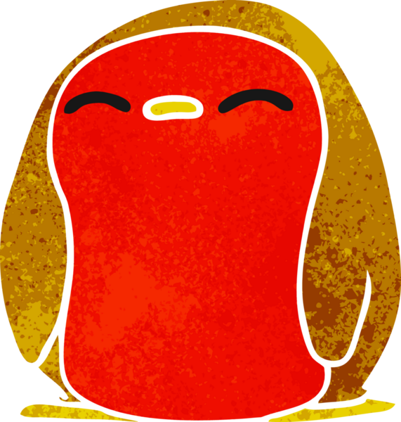 Serbest çizim retro çizgi film Şirin kawaii kırmızı robin bir insan tarafından çizildi