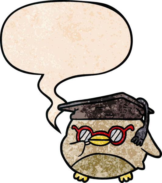 bir insan tarafından çizilmiş eski moda konuşma baloncuklu akıllı baykuş.