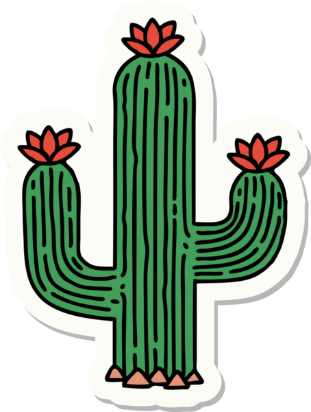 Bir insan tarafından çizilmiş geleneksel bir kaktüs stili dövme çıkartması.