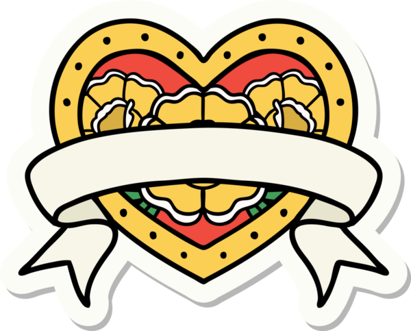 Geleneksel kalp stili dövme çıkartması ve bir insan tarafından çizilmiş çiçekli pankart.