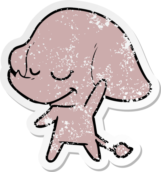 Bir insan tarafından çizilmiş gülümseyen bir filin sıkıntılı çıkartması.