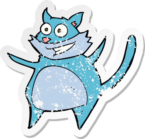 Bir insan tarafından çizilmiş komik bir karikatür kedinin gerilimli çıkartması.