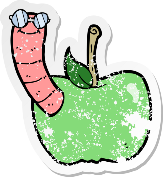 Bir insan tarafından çizilmiş solucanlı çizgi film elmasının gerilimli yapıştırması.