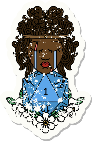 Retro Dövme Tarzı Ağlayan İnsan Barbar Bir D20 rulo ile bir insan tarafından çizilmiş