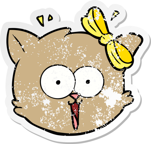 Çizgi filmin kederli çıkartması. Bir insan tarafından çizilmiş şaşırmış kedi yüzü.