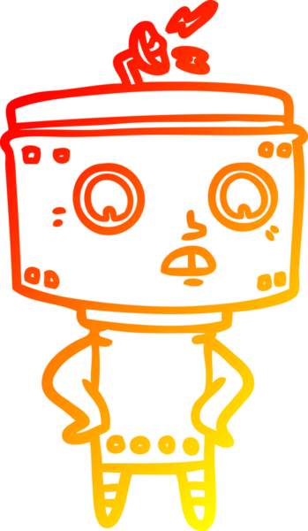 Bir insan tarafından çizilen çizgi film robotunun sıcak çizgi çizimi