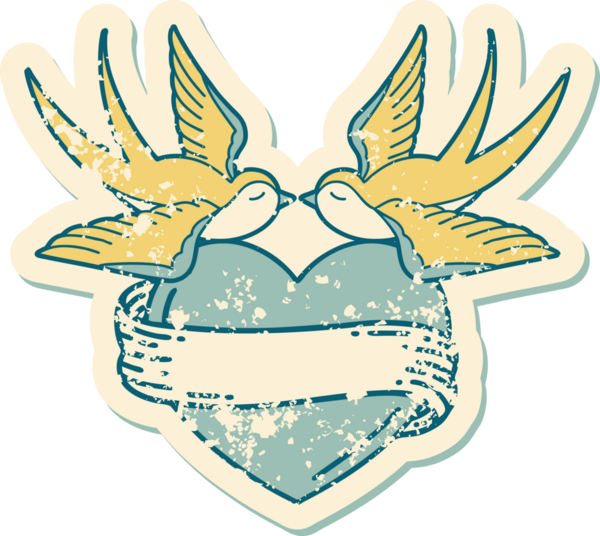 Kederli sembolik dövme stili kırlangıçlar ve bir insan tarafından çizilmiş sancaklı kalp.