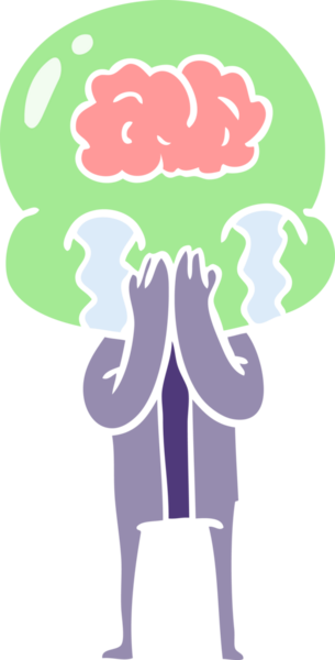 Düz renkli çizgi film. Bir insan tarafından çizilmiş büyük beyinli uzaylı ağlaması.