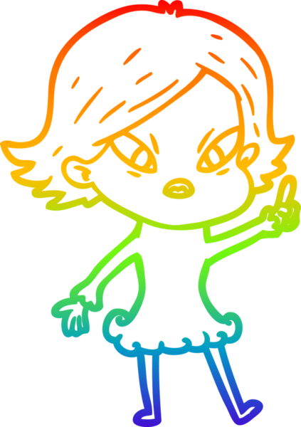 Çizgi film çizen gökkuşağı gradyanı bir insan tarafından çizilmiş stresli kadın.