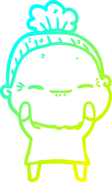 Bir insan tarafından çizilmiş barışçıl, yaşlı bir kadının soğuk çizgi çizimi.