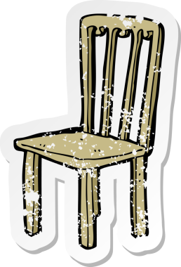 Bir insan tarafından çizilmiş eski bir koltuğun gerilmiş çıkartması.