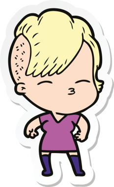 Bir insan tarafından çizilmiş, şaşı bir kızın çıkartması.