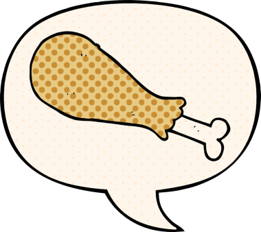 Çizgi roman tarzında konuşan tavuk budu bir insan tarafından çizilmiş.