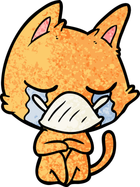 Bir insan tarafından çizilmiş ağlayan çizgi film kedisi.