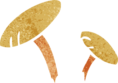 Bir insan tarafından çizilmiş mantarların retro karalamaları.