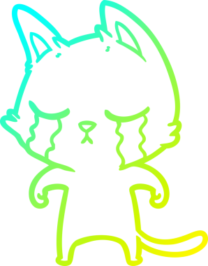 Bir insan tarafından çizilmiş ağlayan çizgi film kedisinin soğuk gradyan çizgisi.