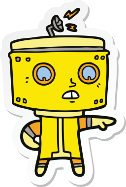 Bir insan tarafından çizilen robot karikatür çıkartması.