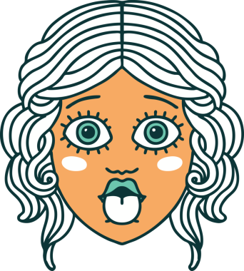 İkonik dövme stili bir kadın yüzü insan tarafından çizilmiş bir dil.