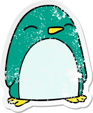 Bir insan tarafından çizilmiş sevimli bir penguenin, kederli, karikatür karikatürü.