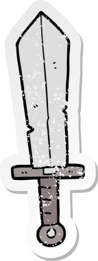 Bir insan tarafından çizilmiş eski bir kılıcın hüzünlü çıkartması.