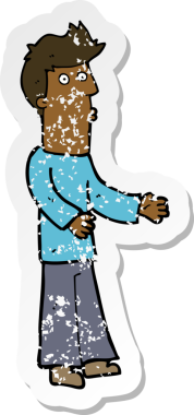 Bir insan tarafından çizilmiş bir çizgi film karakterinin gerilimli çıkartması.