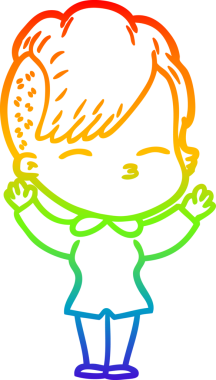 gökkuşağı gradyan çizimi bir çizgi film kızı bir insan tarafından çizilmiş.