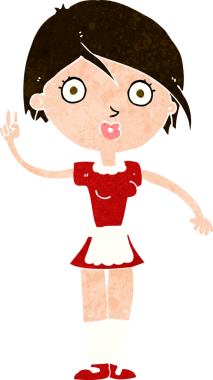 Çizgi film garsonu bir insan tarafından çizilmiş el hareketi yapıyor.