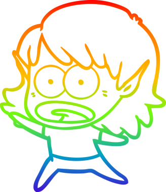 Karikatür çizen gökkuşağı gradyanı bir insan tarafından çizilen elf kızı şok etti.