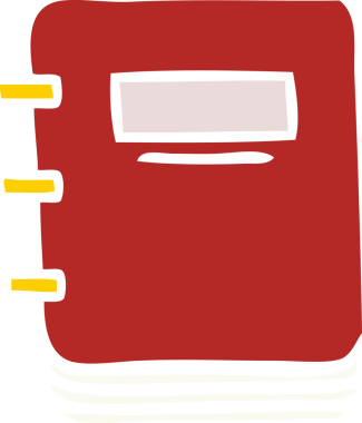 Bir insanın çizdiği not defterinin düz renkli retro karikatürü