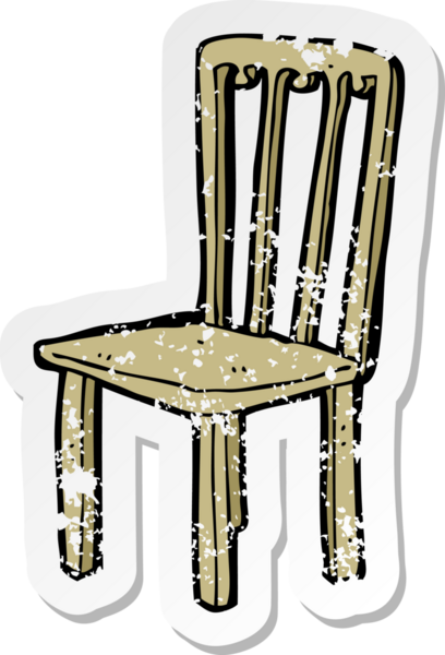 Bir insan tarafından çizilmiş eski bir koltuğun gerilmiş çıkartması.