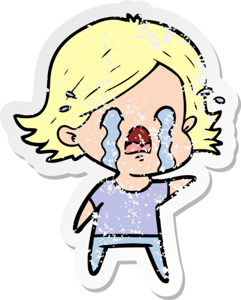 Bir insan tarafından çizilmiş ağlayan karikatürlü bir kadının sıkıntılı çıkartması.