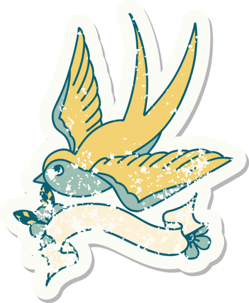 Bir insan tarafından çizilmiş bir kırlangıç sancağına sahip eski bir etiket.