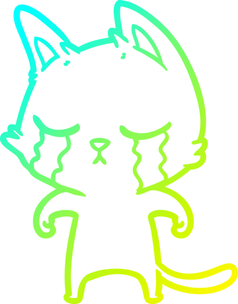 Bir insan tarafından çizilmiş ağlayan çizgi film kedisinin soğuk gradyan çizgisi.