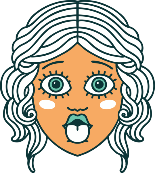 İkonik dövme stili bir kadın yüzü insan tarafından çizilmiş bir dil.