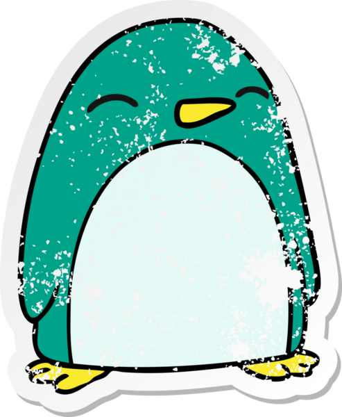 Bir insan tarafından çizilmiş sevimli bir penguenin, kederli, karikatür karikatürü.