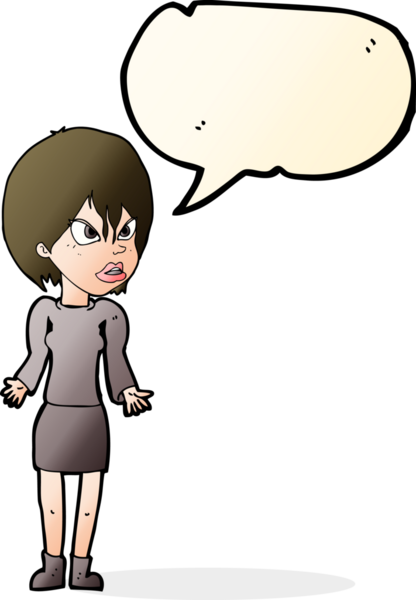 Bir insan tarafından çizilmiş konuşma baloncuğuyla rahatsız bir kadın.