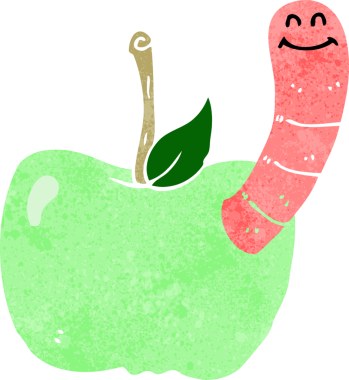 Bir insan tarafından çizilmiş solucanlı çizgi film elması