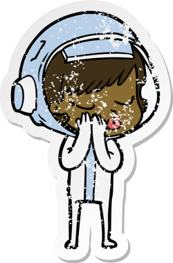 Bir karikatür çıkartması. Bir insan tarafından çizilmiş güzel astronot kız.