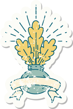 Bir insan tarafından çizilmiş eski bir dövme stili ev bitkisinin etiketi.