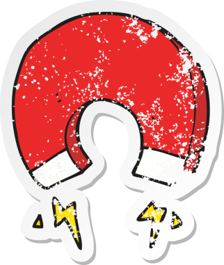 Bir insan tarafından çizilmiş karikatür mıknatısının gerilmiş yapıştırması.