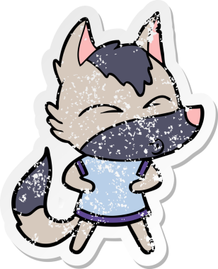 Bir insan tarafından çizilmiş bir kurt çizgi filminin hüzünlü çıkartması.