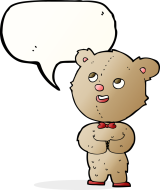 Bir insan tarafından çizilmiş konuşma baloncuklu şirin oyuncak ayı.