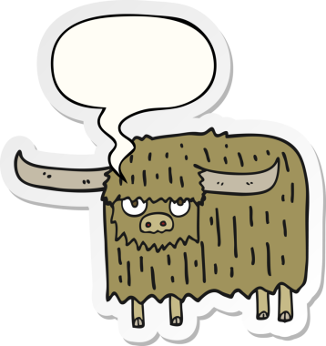 Bir insan tarafından çizilmiş konuşma balonu çıkartmalı kıllı inek çizgi filmi.