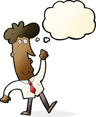 Bir insan tarafından çizilmiş düşünce balonlu bir ofis adamı.